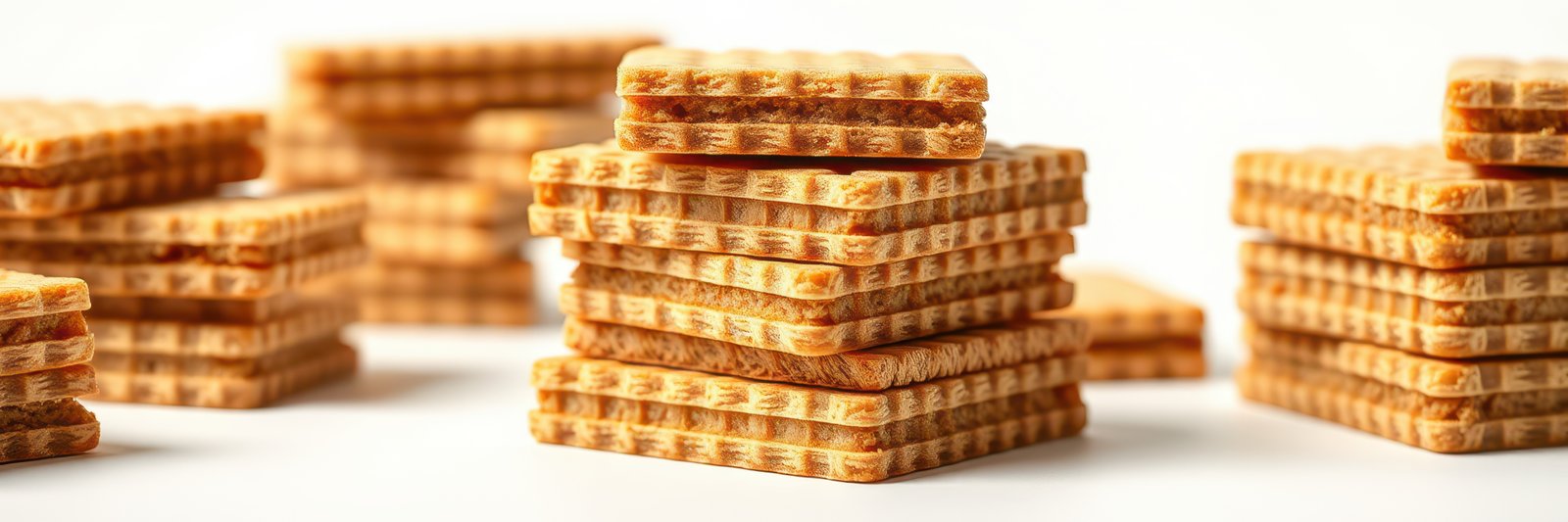 Delicious stacked wafers arranged neatly on a clean surface create an inviting dessert scene